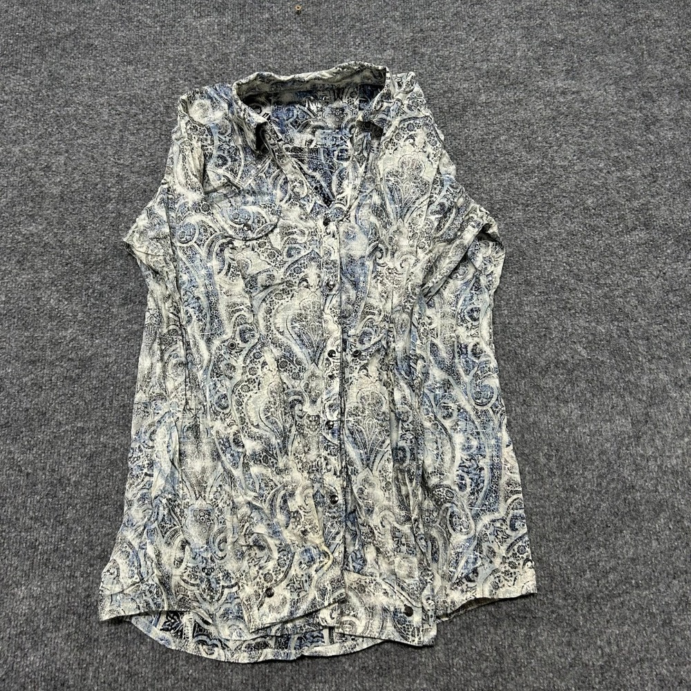 Wrangler Shirt Womens Size M Blue Paisley Western Snap Button Long Sleeve Cotton